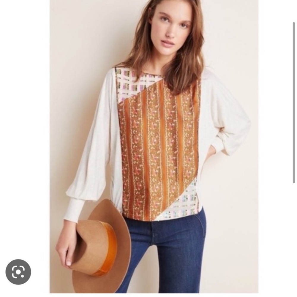 Anthropologie Tiny Floral Sequin Long Sleeve Top Size L